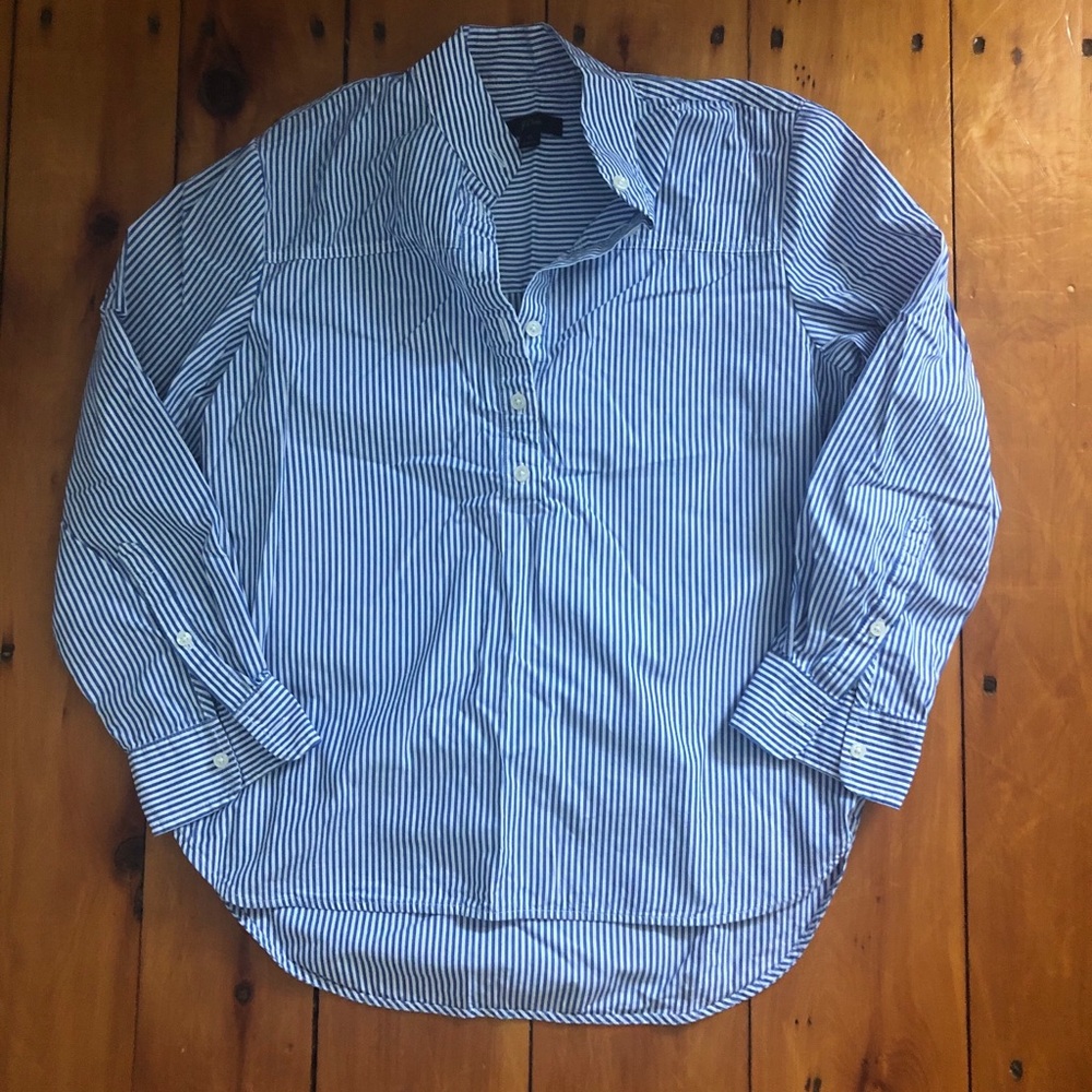 J Crew Collarless Popover Button Up
